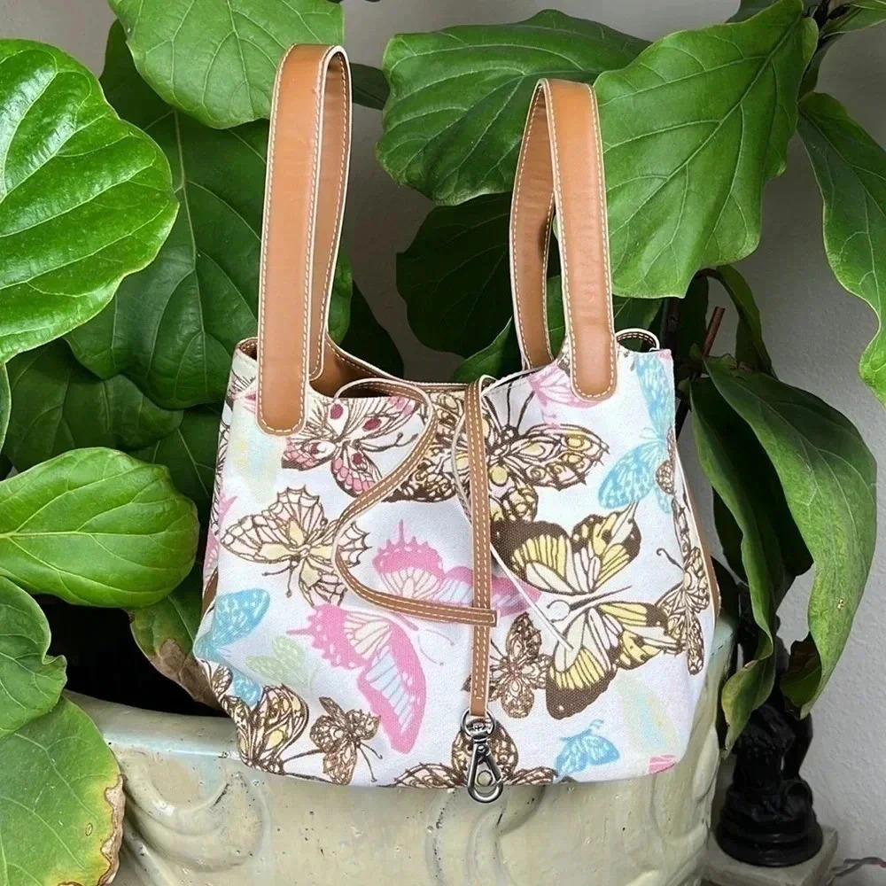 Talbots Butterfly Small Tote Bag Butterflies White